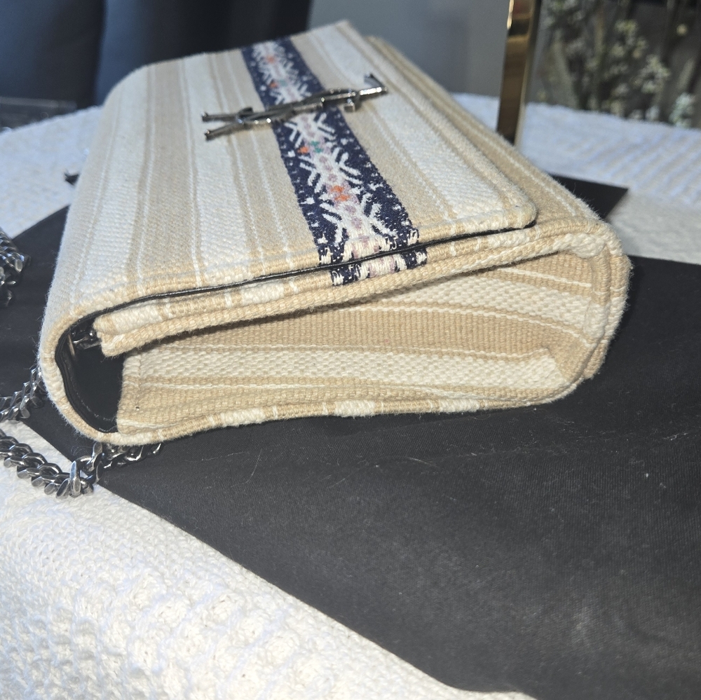 Saint Laurent Straw Crossbody Bag in Cream and Navy Trim - Picture 5 of 11